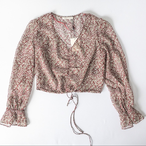 The East Order Floral Print Balloon Sleeves Drawstring Front Peasant Top, NWT - Picture 5 of 5